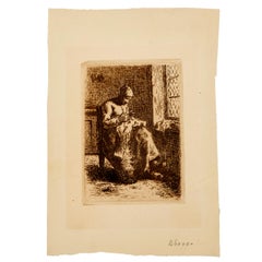 Jean François Millet (French, 1814-1875), "La Couseuse", Etching on Laid Paper