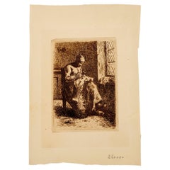 Jean François Millet (French, 1814-1875), "La Couseuse", Etching on Laid Paper