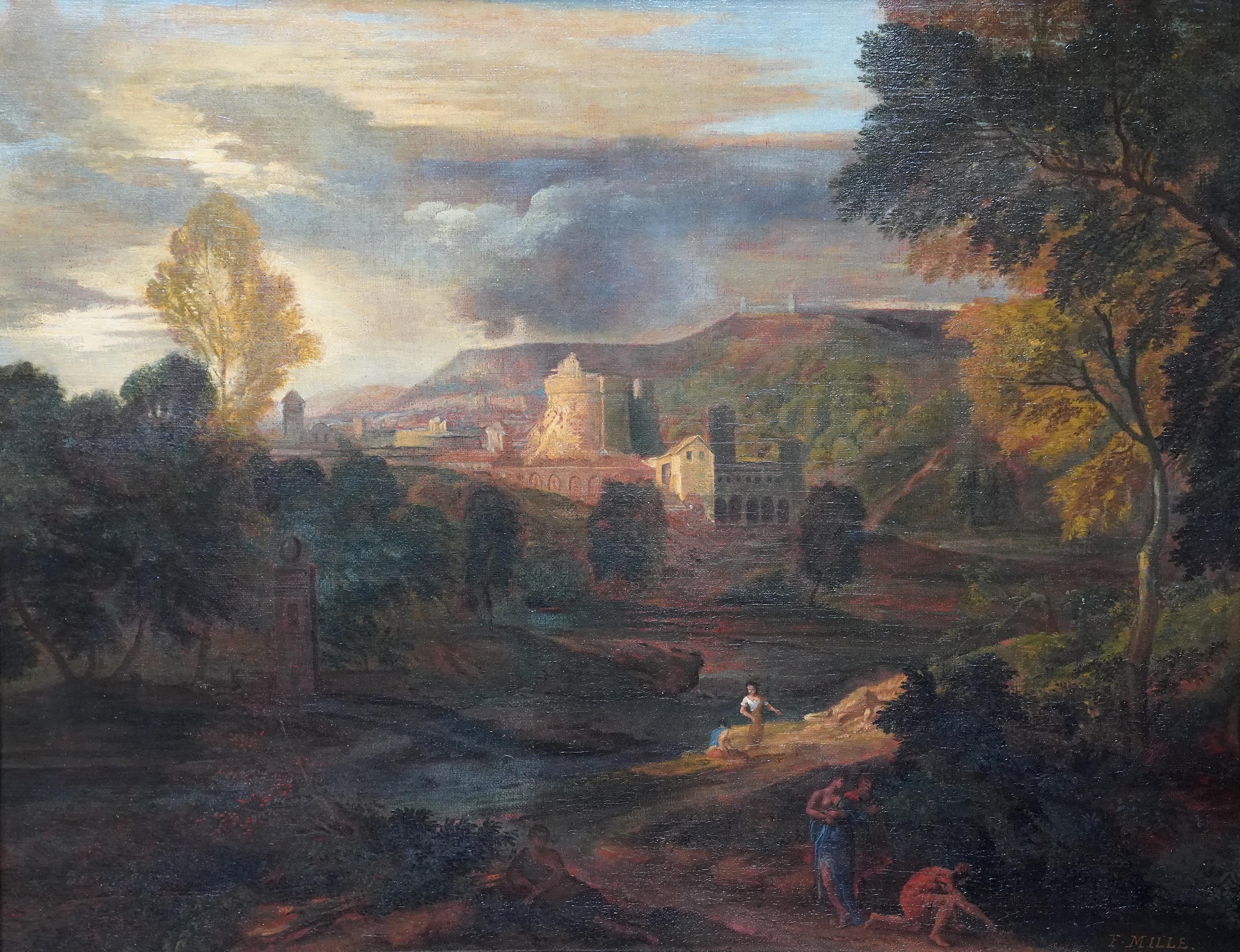 Klassische Landschaft - Französische Kunst des 17. Jahrhunderts, Ölgemälde eines Alten Meisters – Painting von Jean François Millet