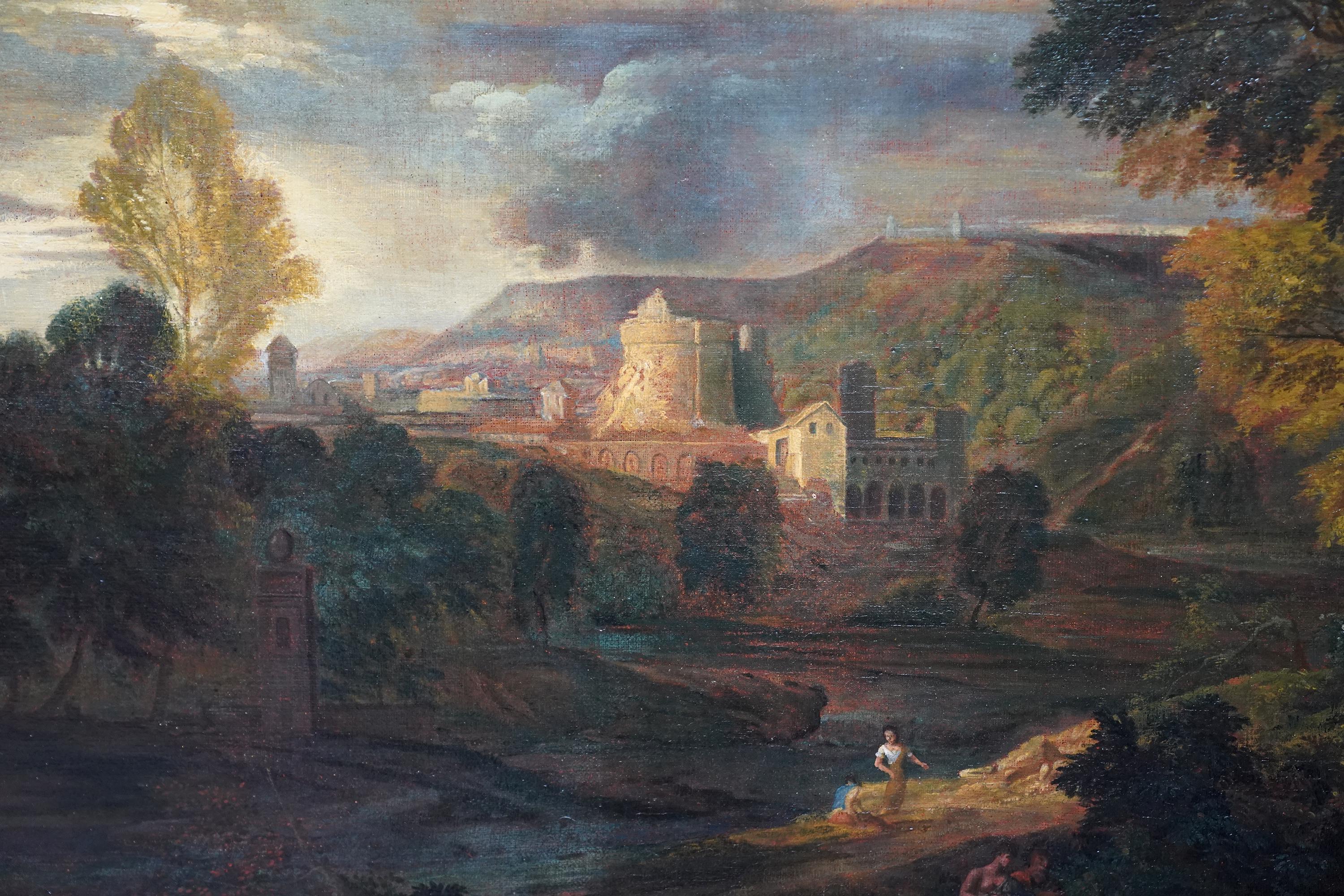 Paysage classique - Art français du 17e siècle Peinture à l'huile de l'ancien maître - Beige Landscape Painting par Jean François Millet