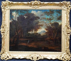 Antique Wooded Landscape with Diana Hunting - 17thC Old Master French art oil painting