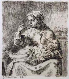 La Bouille - Original Etching by J. F. Millet - 1861