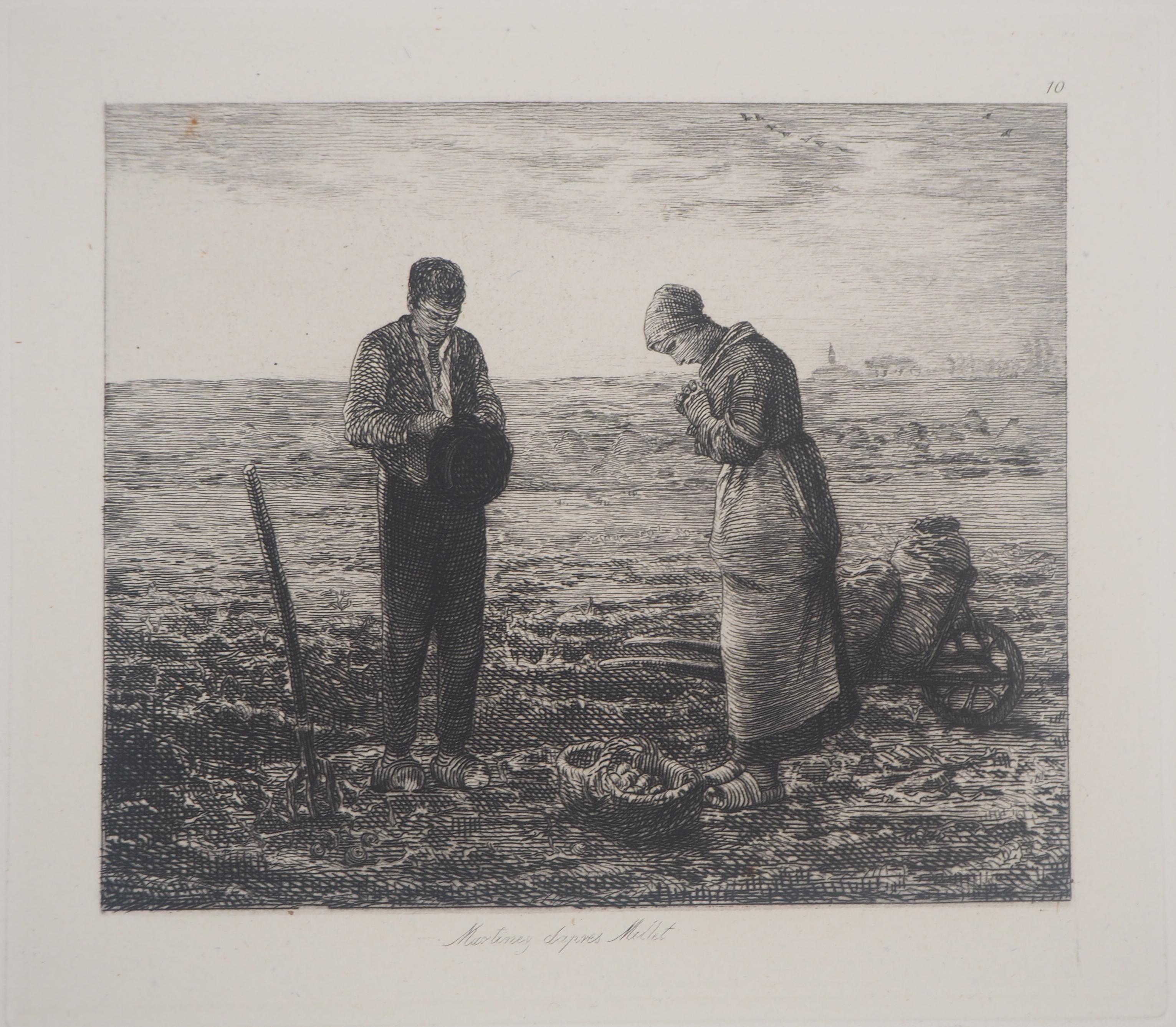 Jean François Millet Landscape Print - The Angelus - Original etching - Ed. Durand Ruel, 1873