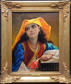 La Belle Fille Marocaine - 19th Century Orientalist Portrait Oil Painting