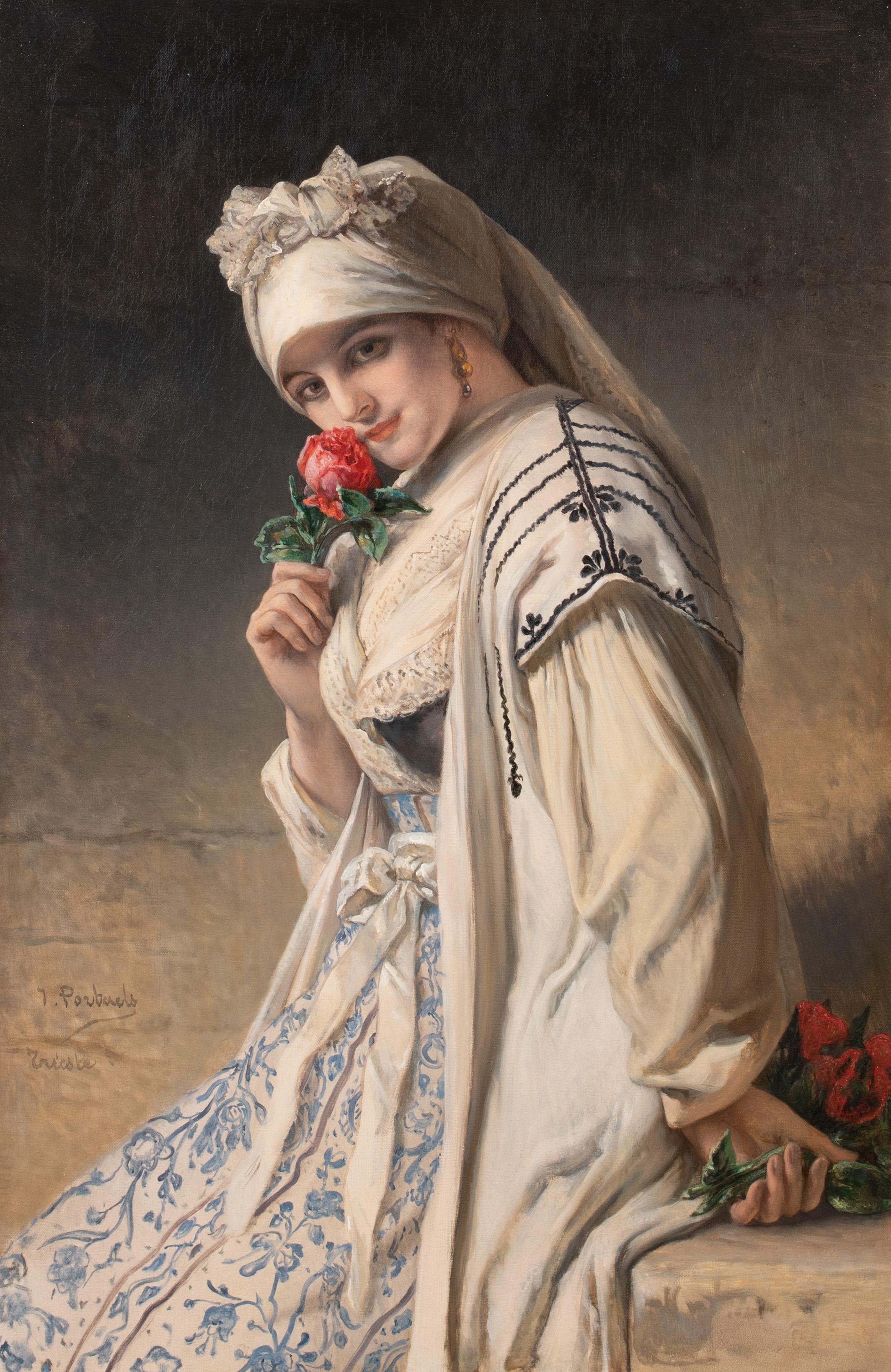 Jean-Fran�_ois Portaels Portrait Painting - The Fragrance Of The Rose, 19th century by Jean Francois Portaels, (1818-1895)
