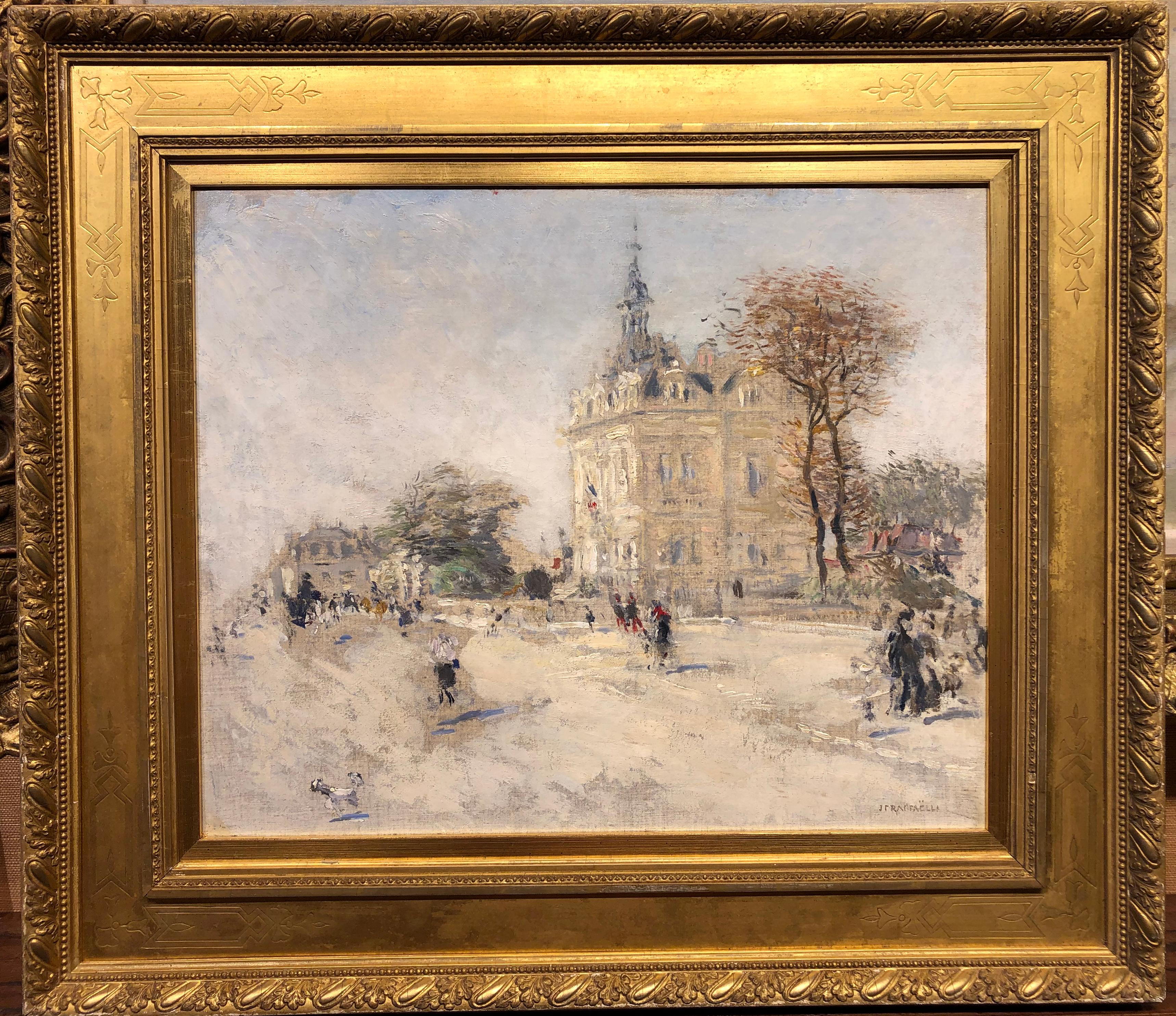 La Mairie d’Asnières-sur-Seine - JEAN-FRANÇOIS RAFFAËLLI - Oil on Canvas  - Painting by Jean-Francois Raffaelli