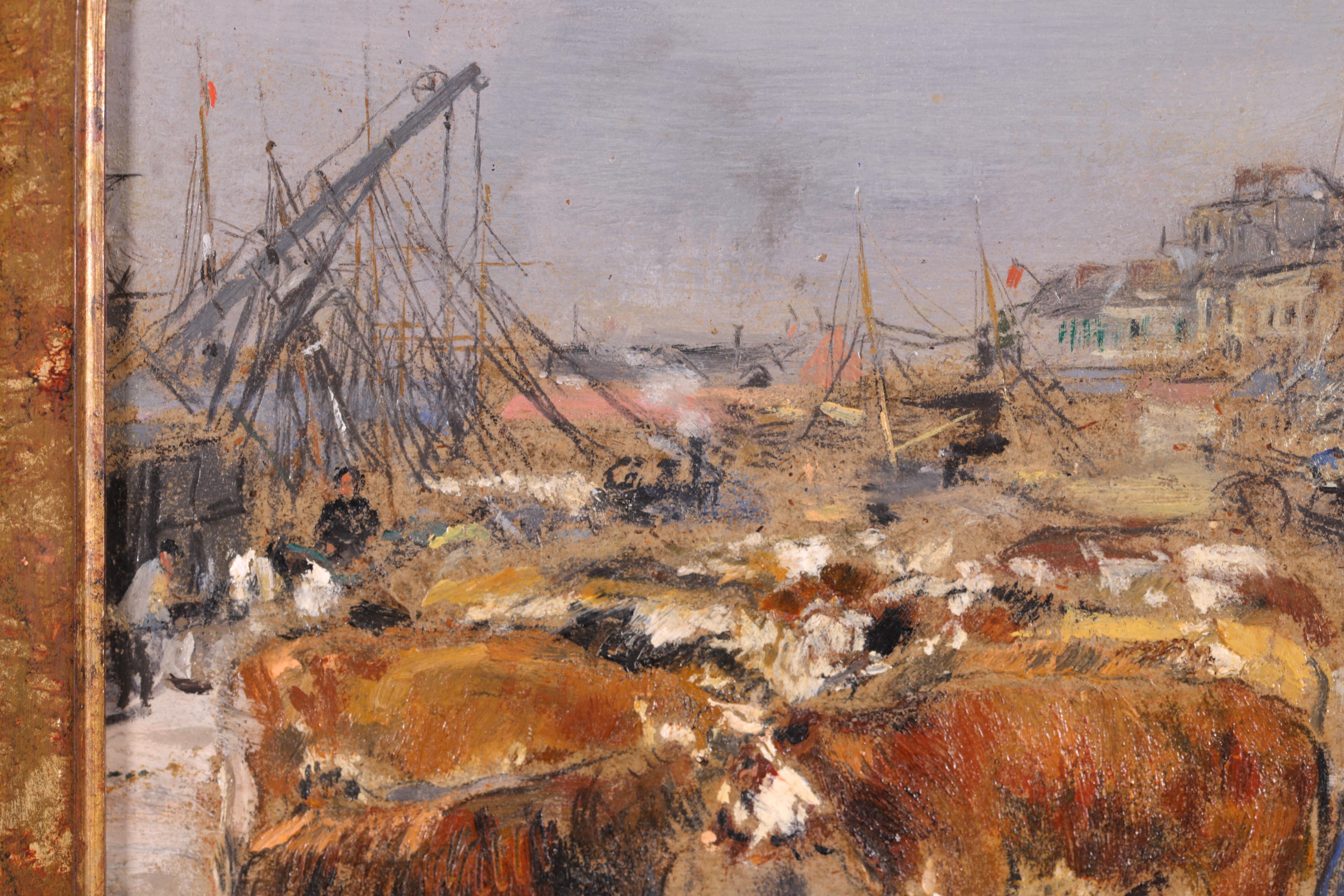  L'embarquement de boeufs - Impressionist Oil, Cattle by Jean Francois Raffaelli For Sale 4