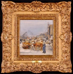 L'embarquement de boeufs - Impressionist Oil, Cattle by Jean Francois Raffaelli
