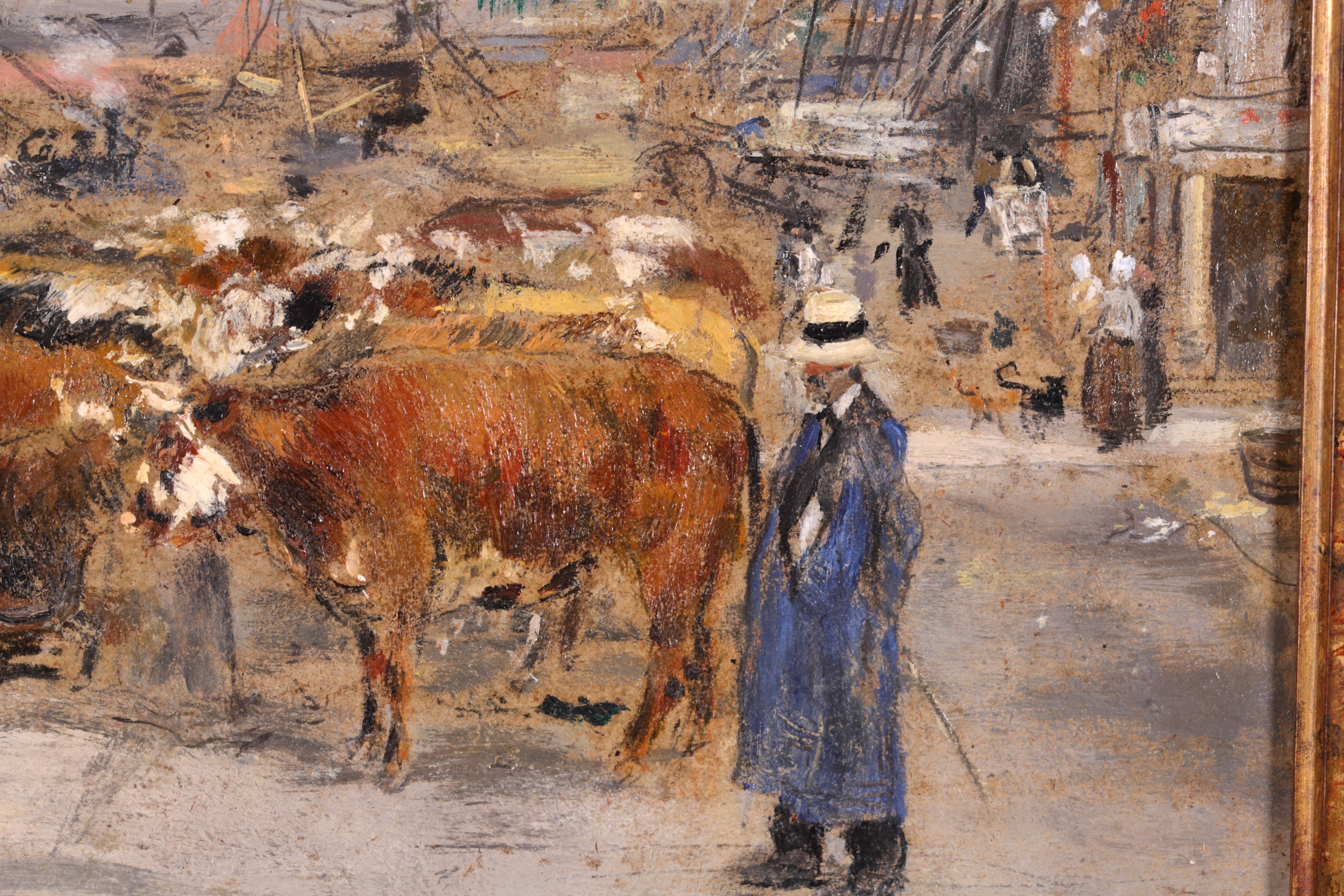  L'embarquement de bœufs - Huile impressionniste, Flacon de Jean Francois Raffaelli en vente 3
