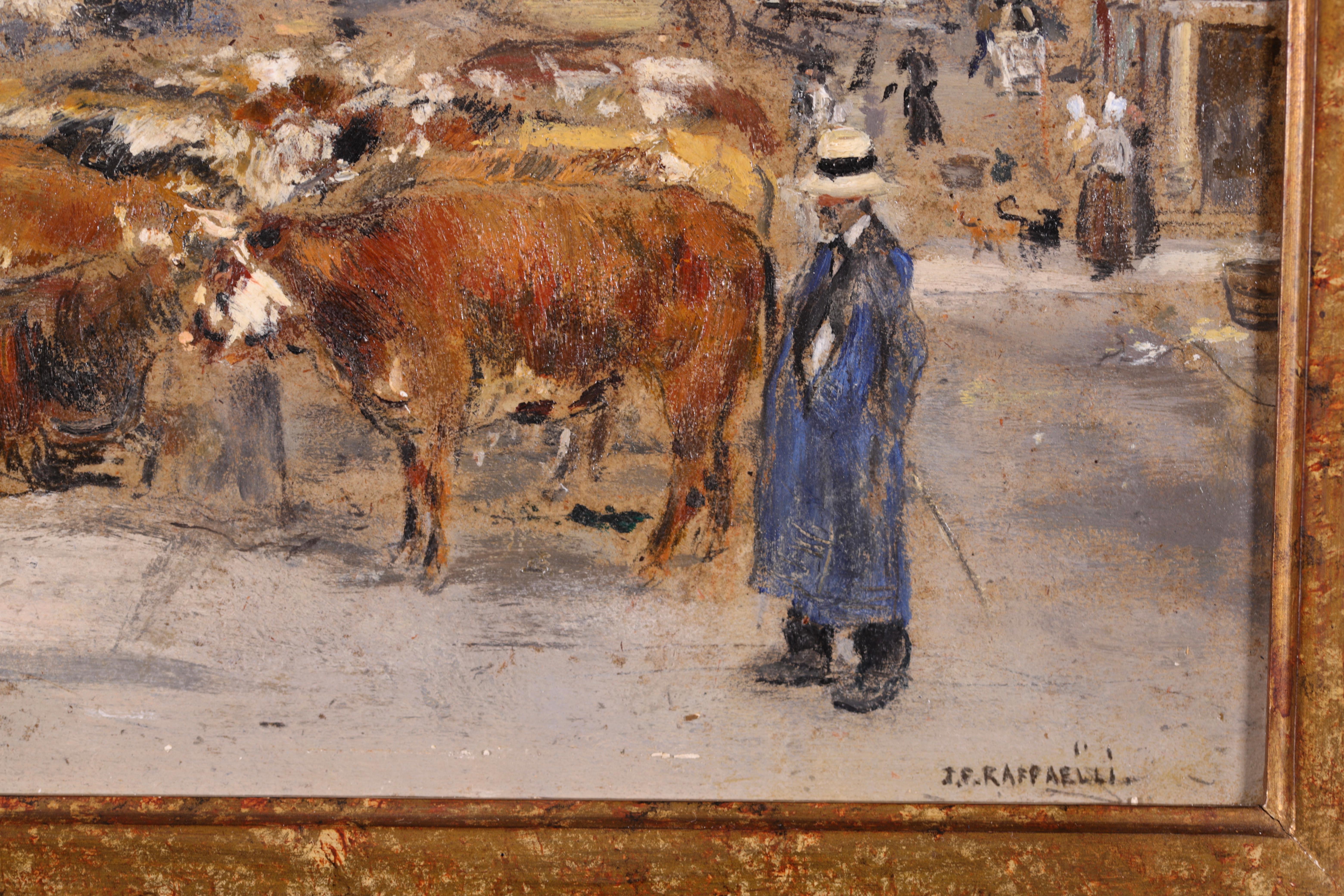  L'embarquement de boeufs - Impressionist Oil, Cattle by Jean Francois Raffaelli For Sale 2