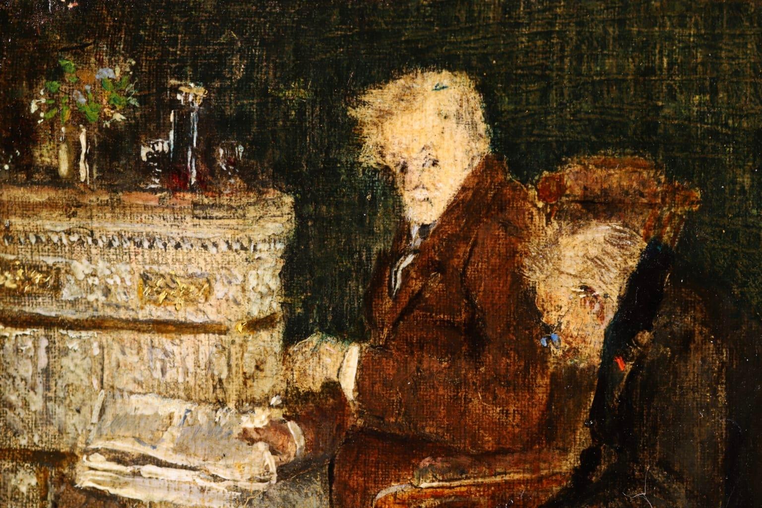 Huile impressionniste - « Old Men with Kittens » (Olds hommes avec chatons), figures à l'intérieur par J F Raffaelli en vente 6