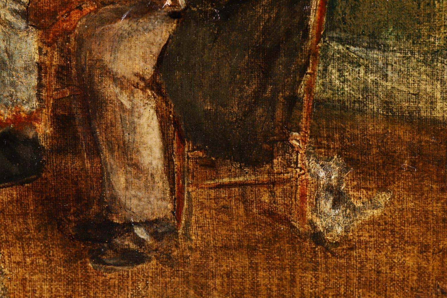 Old Men with Kittens – Alte Männer mit Kätzchen – impressionistisches Ölgemälde, Figuren im Innenraum von J F Raffaelli im Angebot 8