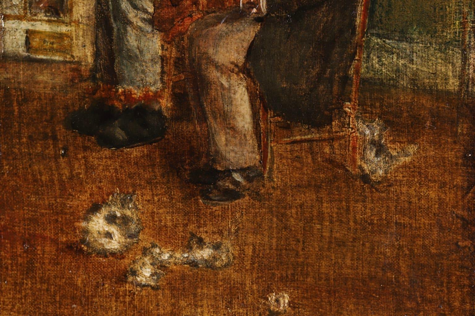 Ein wunderschönes Ölgemälde des französischen impressionistischen Malers Jean-Francois Raffaelli, das zwei alte Männer in einem Interieur zeigt. Der eine liest seine Zeitung, während der andere ein Nickerchen macht, und auf dem Boden liegen mehrere