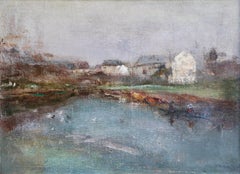 On the River - 19th Century Oil, Cottages by Boats on a River by Raffaelli