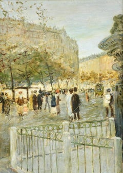 Paris- 19th Century Oil, Elegant Figures in Cityscape by Jean-Francois Raffaelli