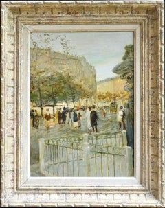 Paris - Huile du 19ème siècle, Figures élégantes dans un paysage urbain par Jean-Francois Raffaelli