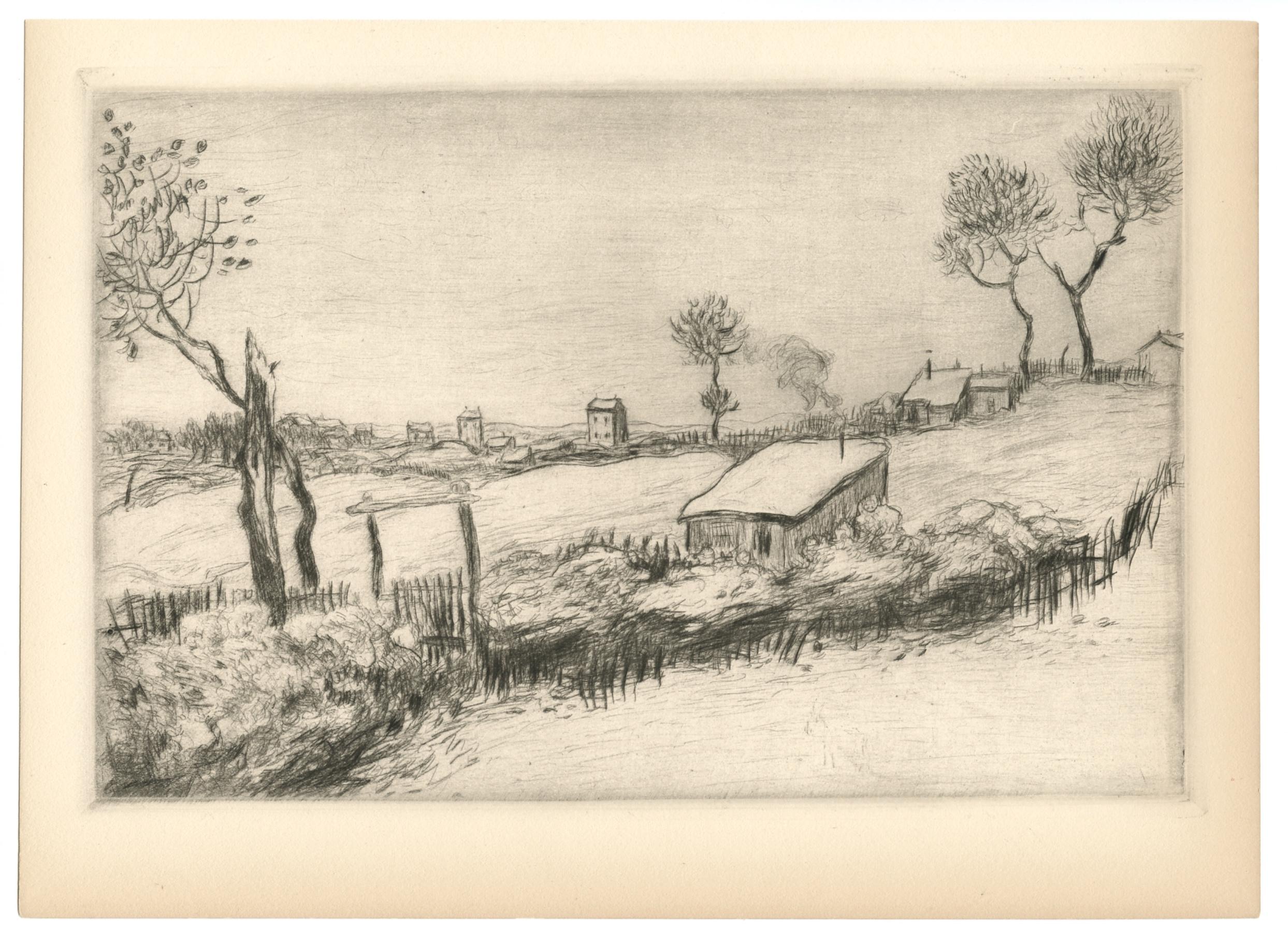 "La Neige (soleil couchant)" aguafuerte original - Print de Jean-Francois Raffaelli