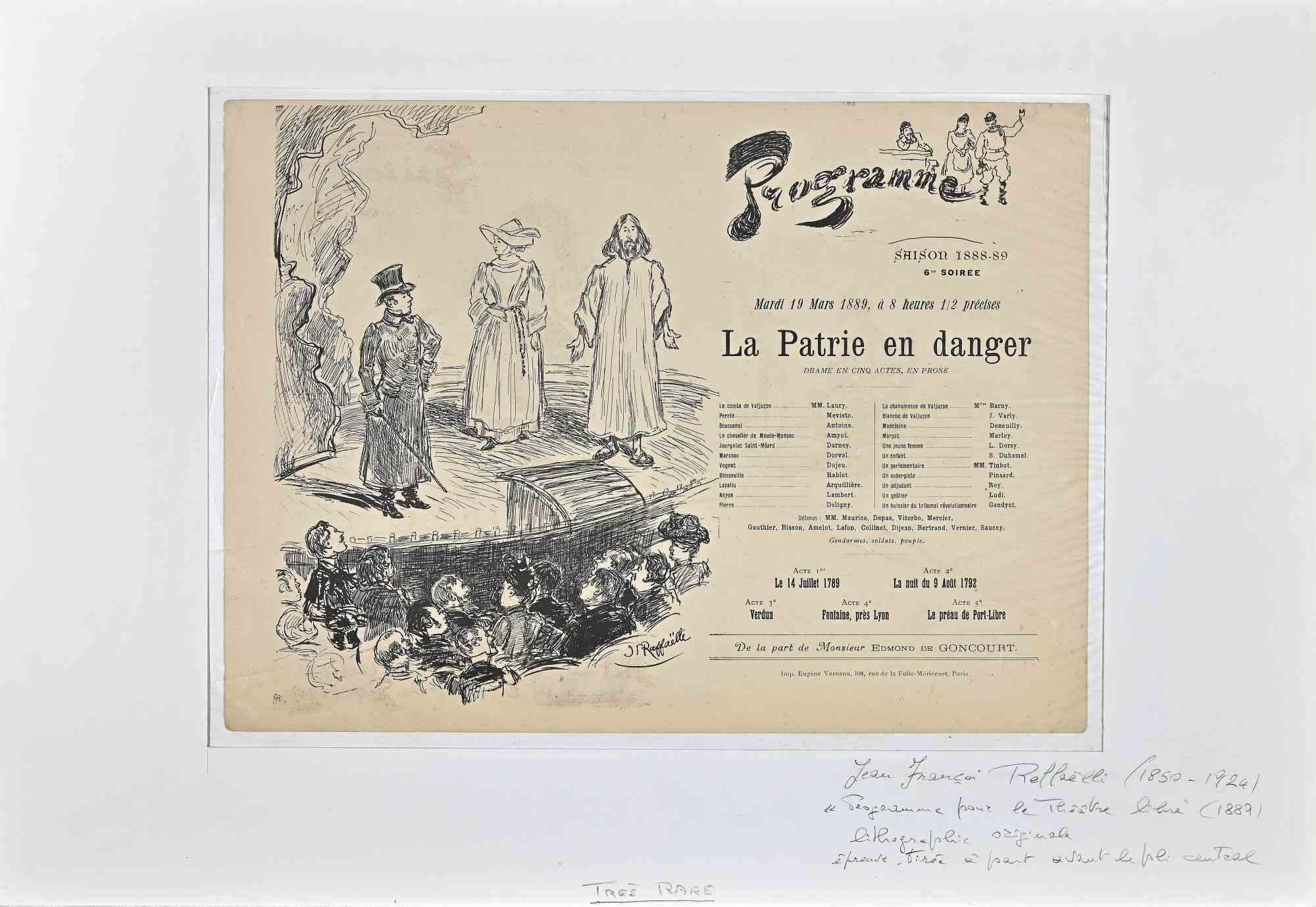 Jean-Francois Raffaelli Figurative Print - Programme for the Theatre - Lithograph by J. F. Raffaelli - 1889