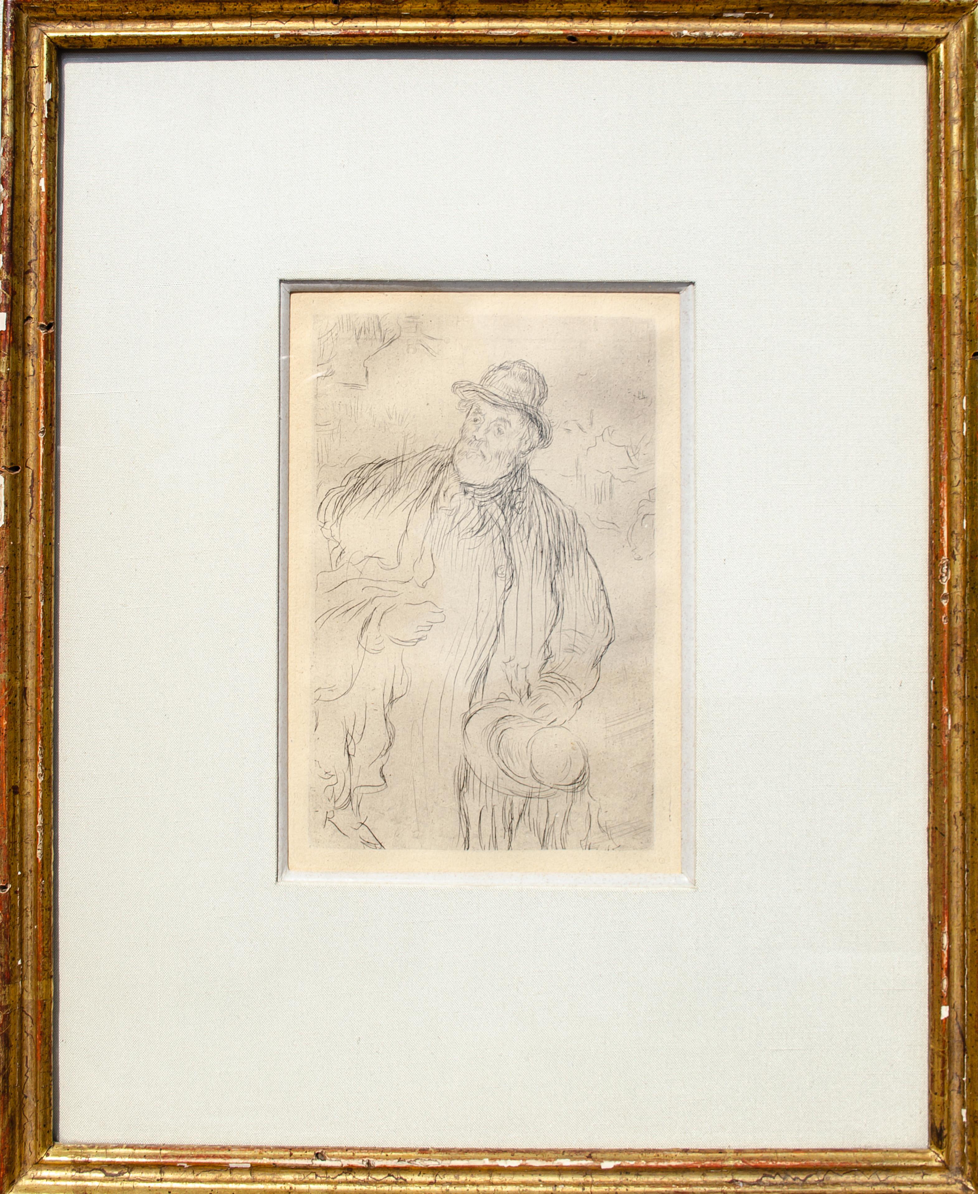 Original Jean Francois Raffaelli Etching of a Hat Salesman - Print by Raffaëlli, Jean Francois