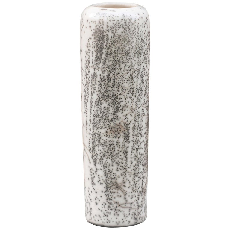 Shinny Silver Loui Michel Cie 11.5 Ceramic Vase White 