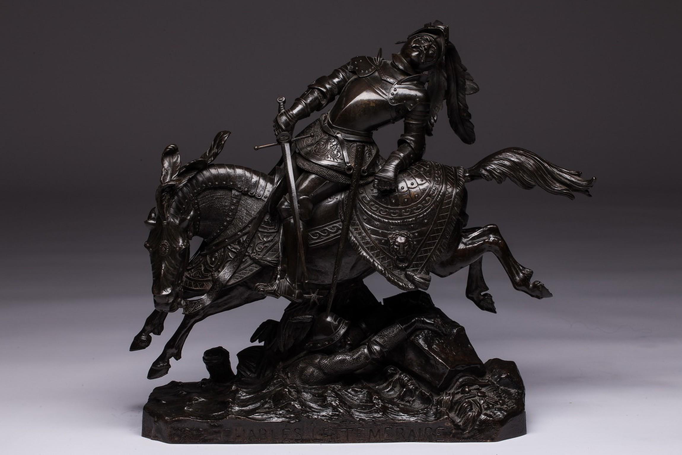 French Jean-François Théodore Gechter 1796-1844 Charles le Temeraire Large Bronze For Sale
