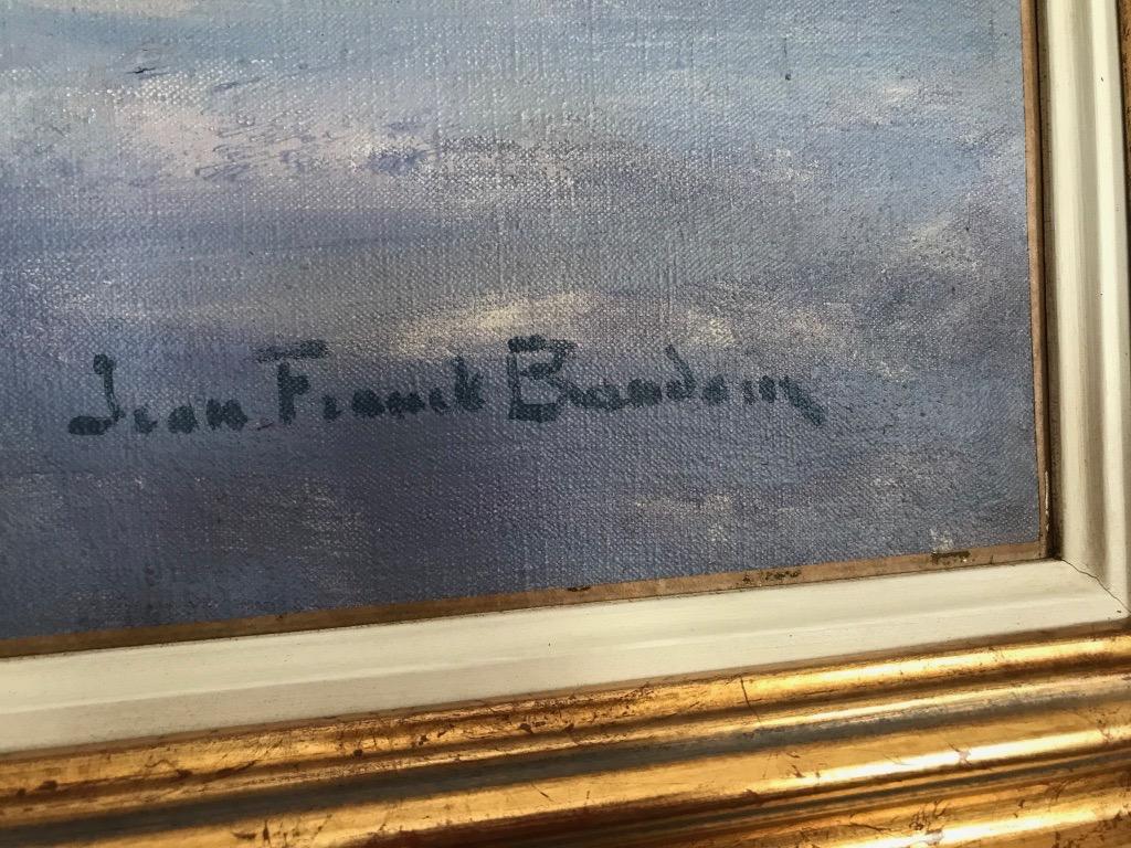 Les îles d''Herblay. Huile panoramique postimpressionniste française. Un île sur la Seine - Post-impressionnisme Painting par Jean-Frank Baudoin