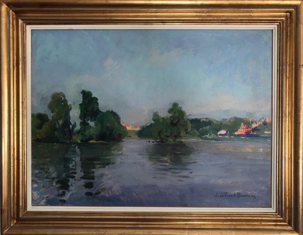 Les îles d'Herblay. Oil French Postimpressionist panoramic. An isle on the Seine For Sale 2