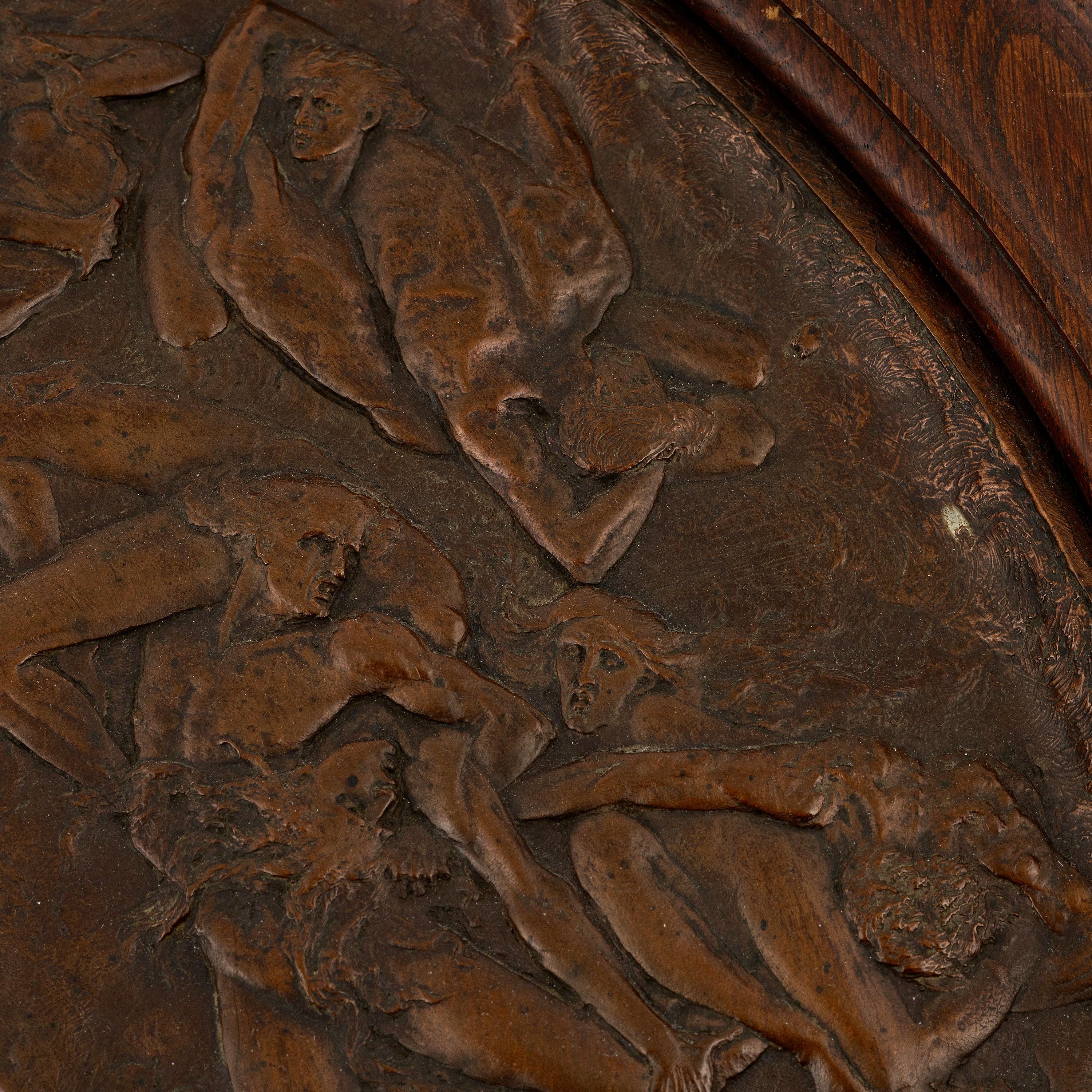  Ein seltener, runder Reliefguss aus Bronze/Kupfer mit brauner Patina von Jean François Marie Garnier (1820-1895), der aufwändig ziseliert wurde. Gegossen ca. 1859-1864. Nicht unterzeichnet. Das Motiv ist dem ersten Teil von Dantes Göttlicher