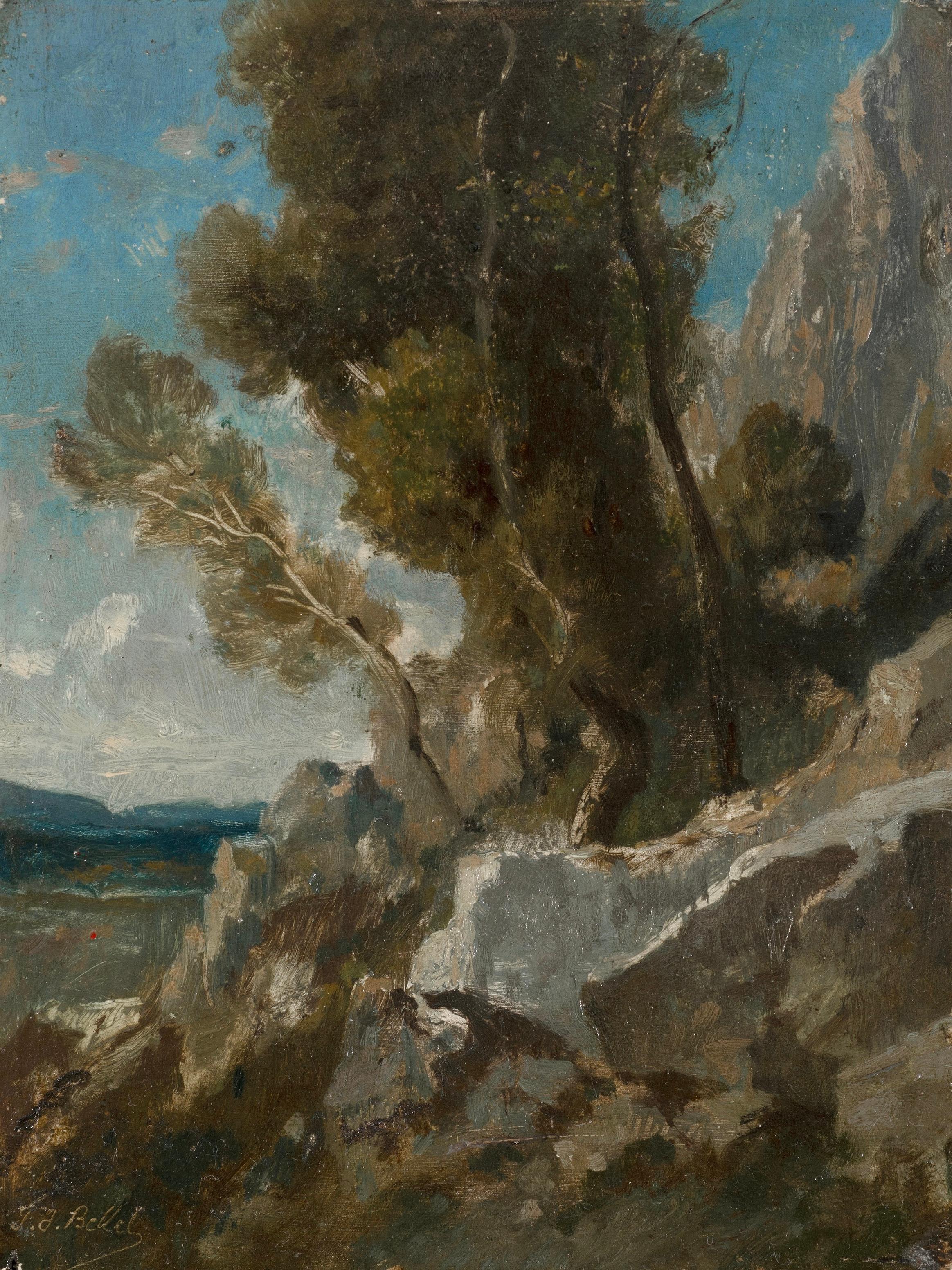 Study of trees on a rocky hillside - Painting by Jean-François-Joseph Bellel