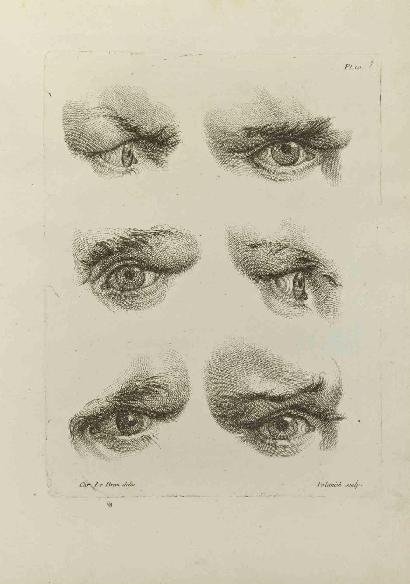 Eyes is an etching realized by Jean Francois Poletnich in 1755.

Signed in the plate.

Good conditions with foxing.

The artwork is depicted through confident strokes.

The etching was realized for the anatomy study “JOMBERT, Charles-Antoine