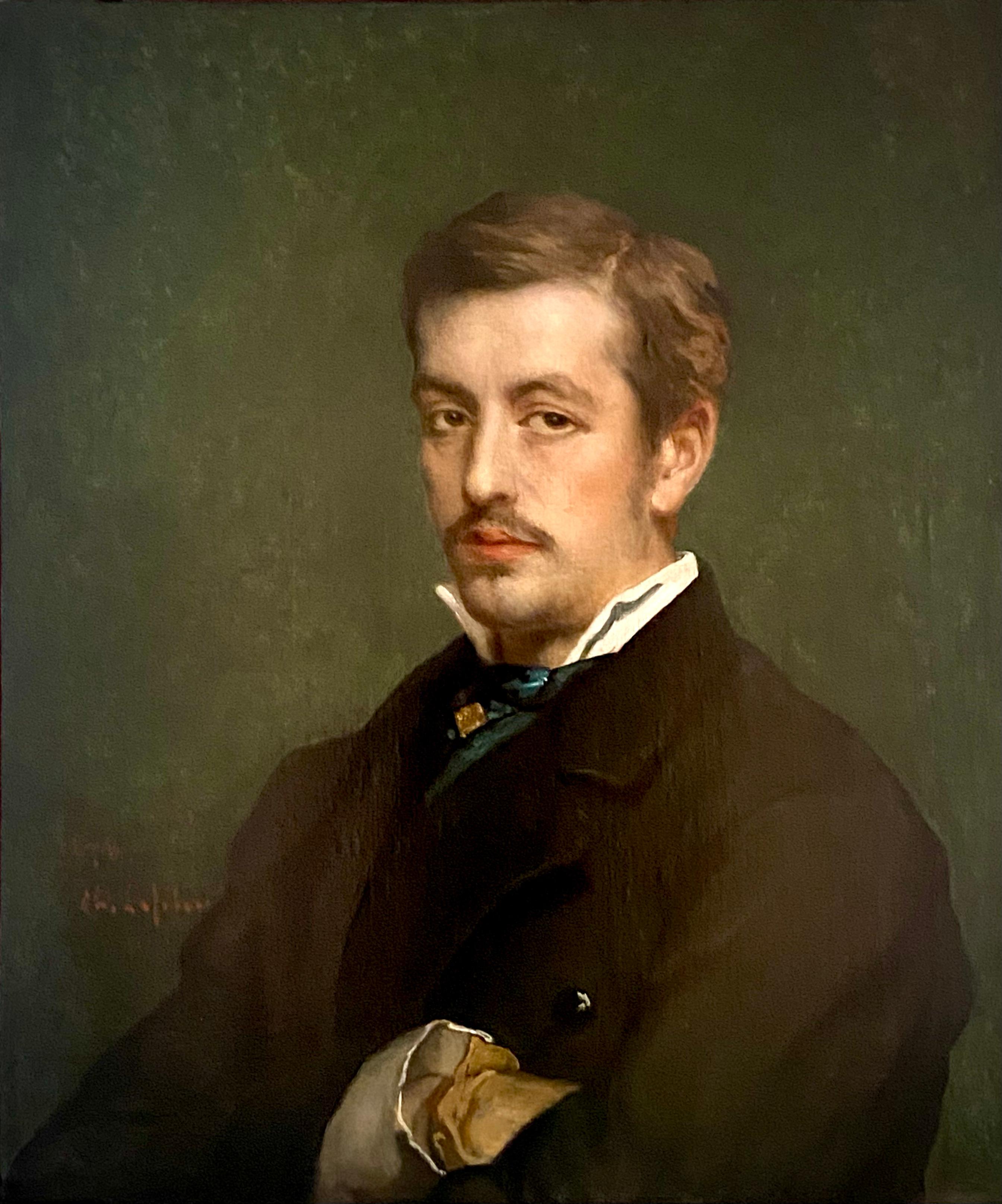 'Portrait of a Man in a Black Coat' by Jean-François Portaels (1818 – 1895) For Sale 1