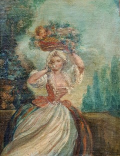 Allegory of Love, Cupid With Beauty in Fine Dress Carrying a Basket of Flowers