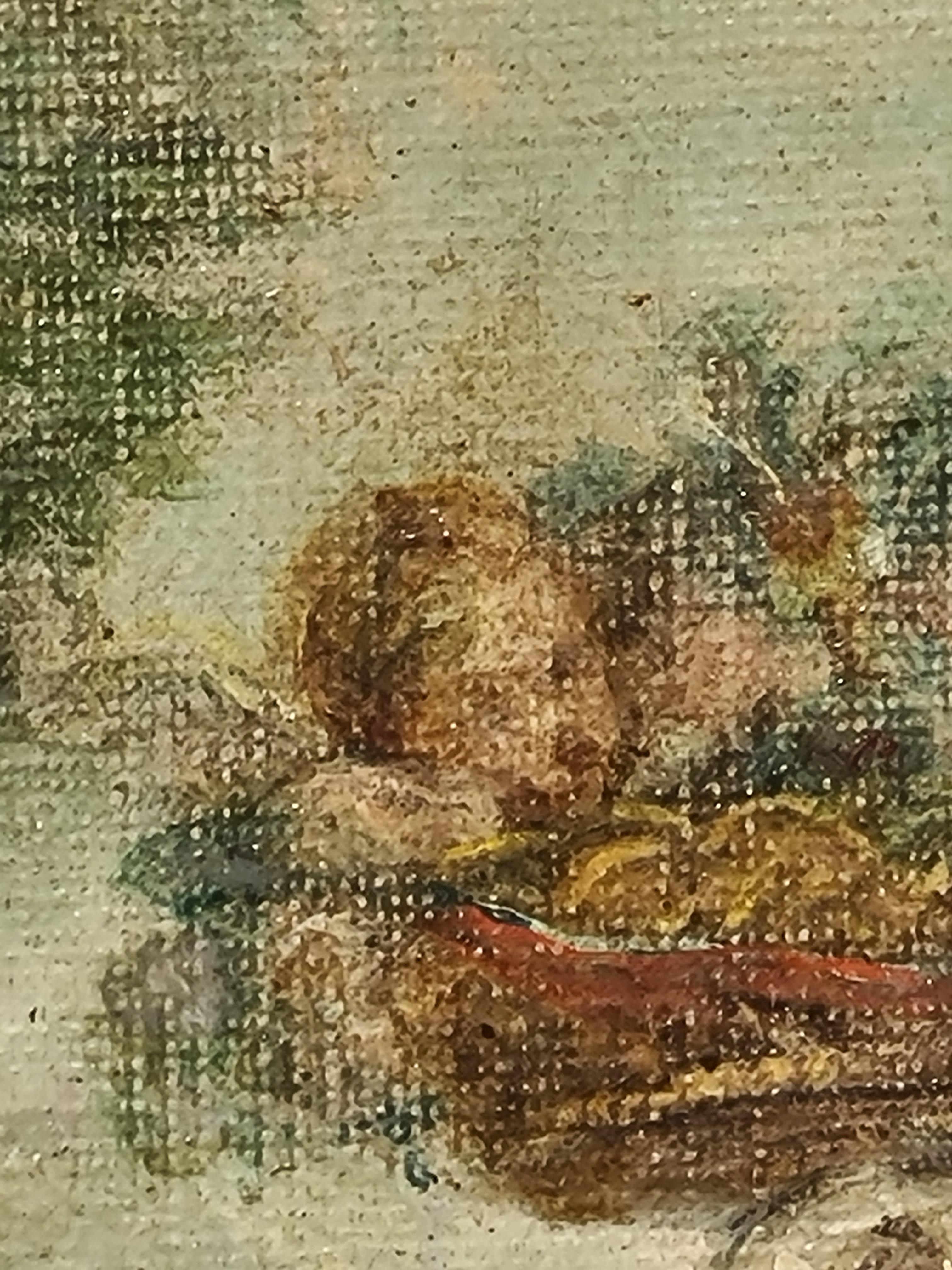 Alegoría del amor, Cupido con una bella vestida llevando una cesta de flores en venta 3