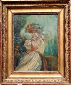 Allegory of Love, Cupid With Beauty in Fine Dress Carrying a Basket of Flowers