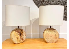 Jean-Frédéric Bourdier - Paire de lampes de table en marbre travertin