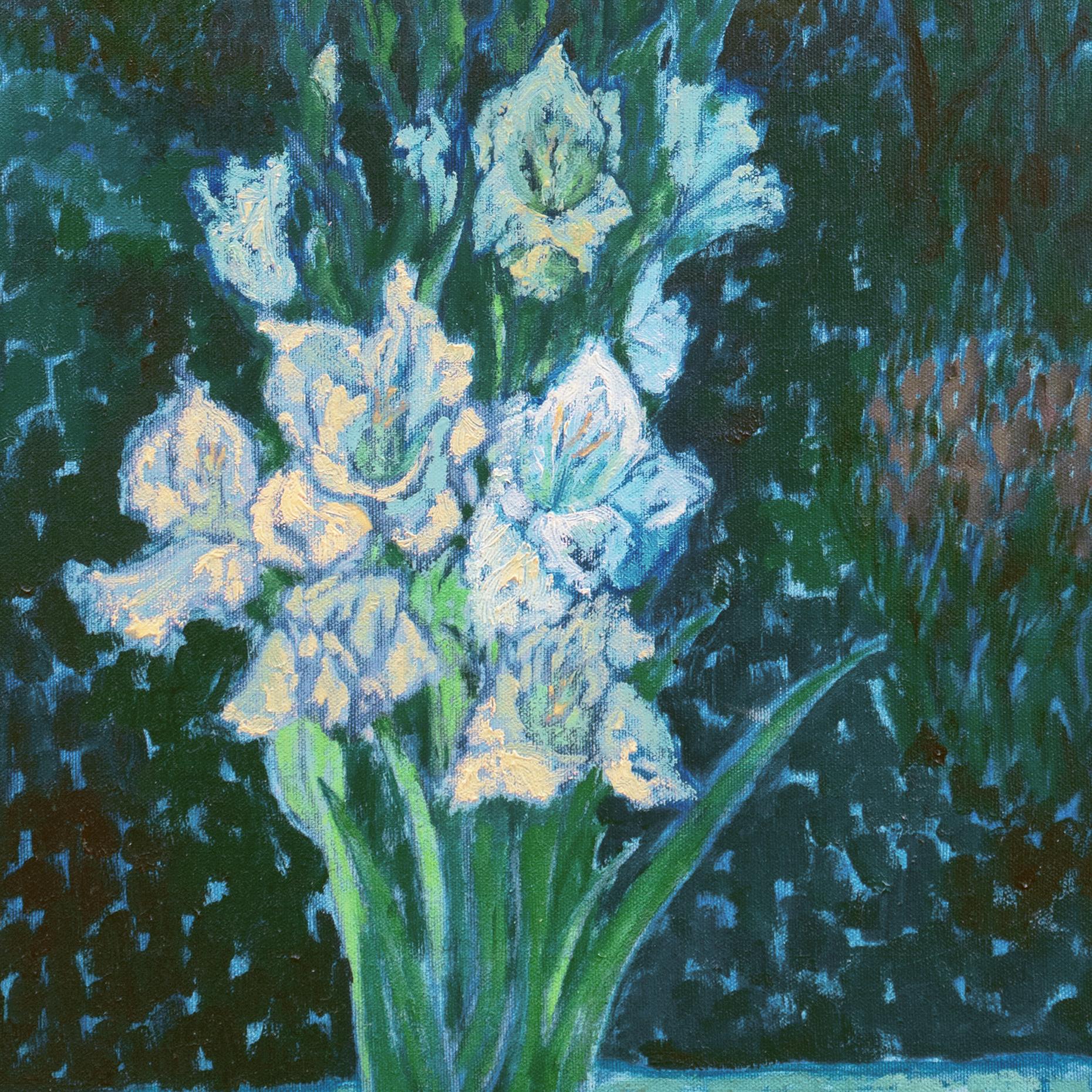 'Gladioli by Moonlight', Laguna Beach Art Association, Pasadena Art Museum - Impressionist Painting by Jean Freeman
