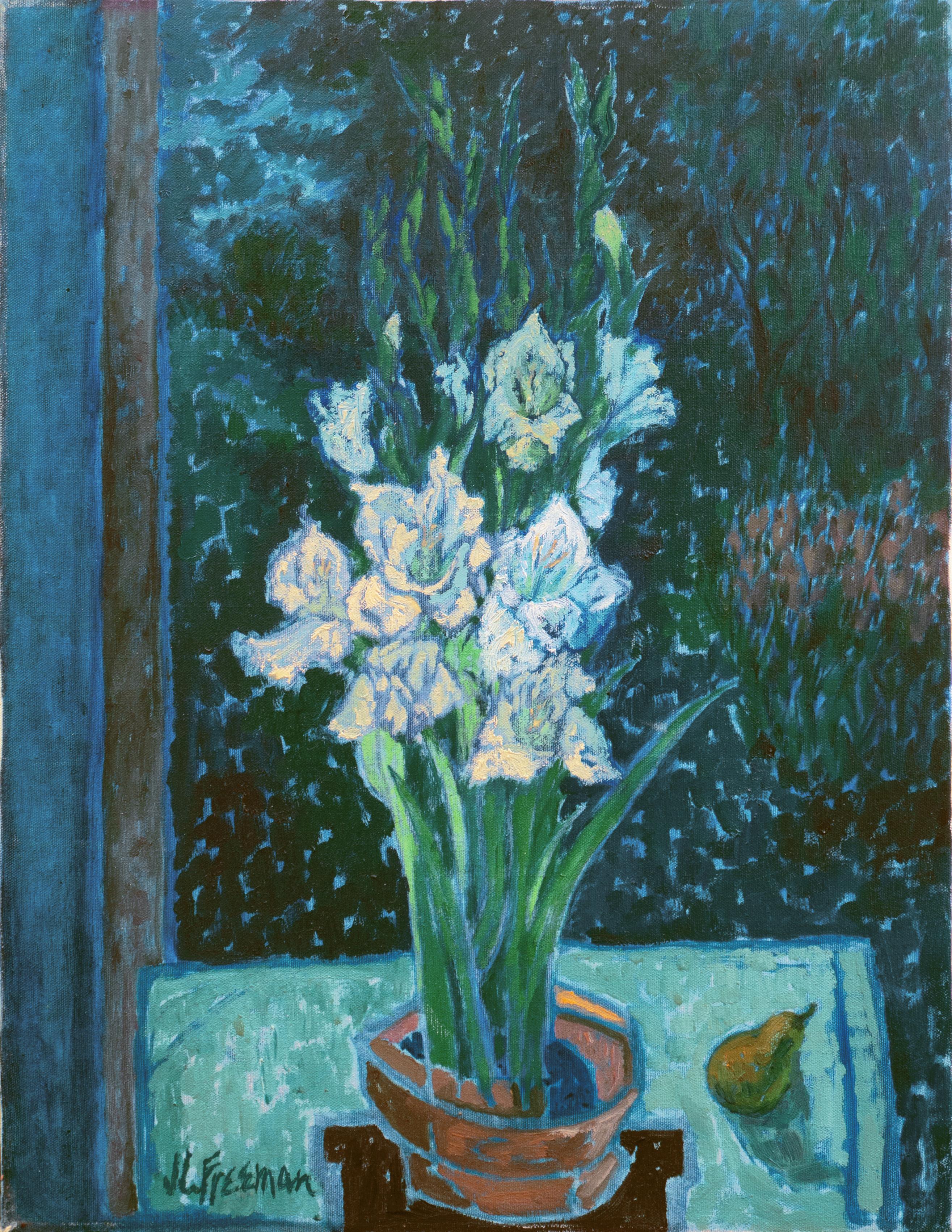 Jean Freeman Still-Life Painting - 'Gladioli by Moonlight', Laguna Beach Art Association, Pasadena Art Museum