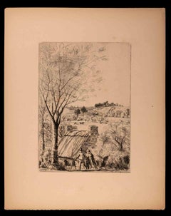 Antique Countryside  - Original Etching by Jean Frélaut - 19th Century