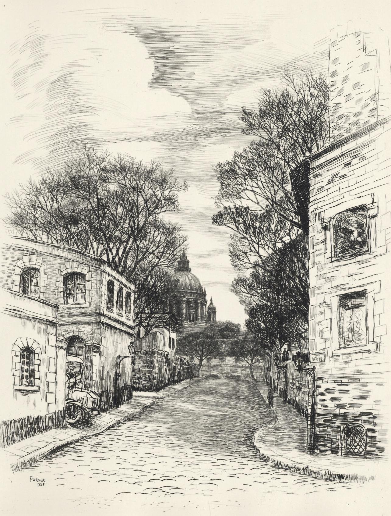 Aguafuerte sobre papel vélin Canson et Montgolfier. Sin firmar y sin numerar, tal como se publicó. Buen estado. Publicado por L'Imprimerie Daragnès, París; impreso por Jean Gabriel Daragnès, París, 14 de julio de 1937. Notas: Del folio A La gloire à