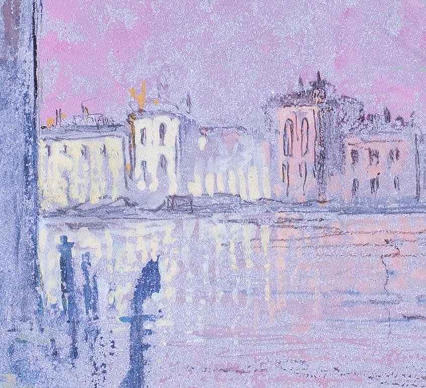 20th Century mixed media painting of a gondolier on grand canal, Venice - Impressionist Mixed Media Art by Jean Fressinet
