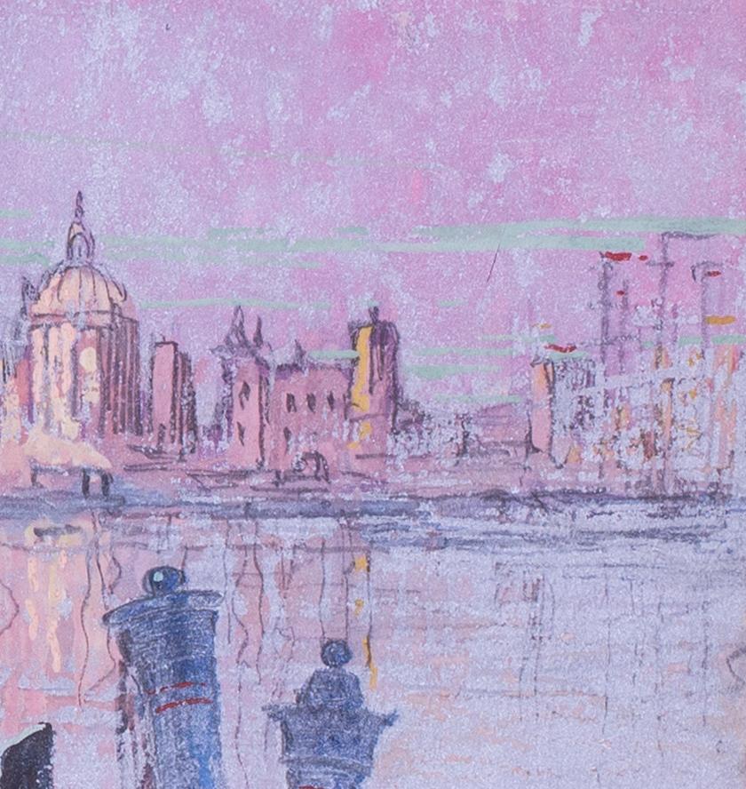20th Century mixed media painting of a gondolier on grand canal, Venice For Sale 2