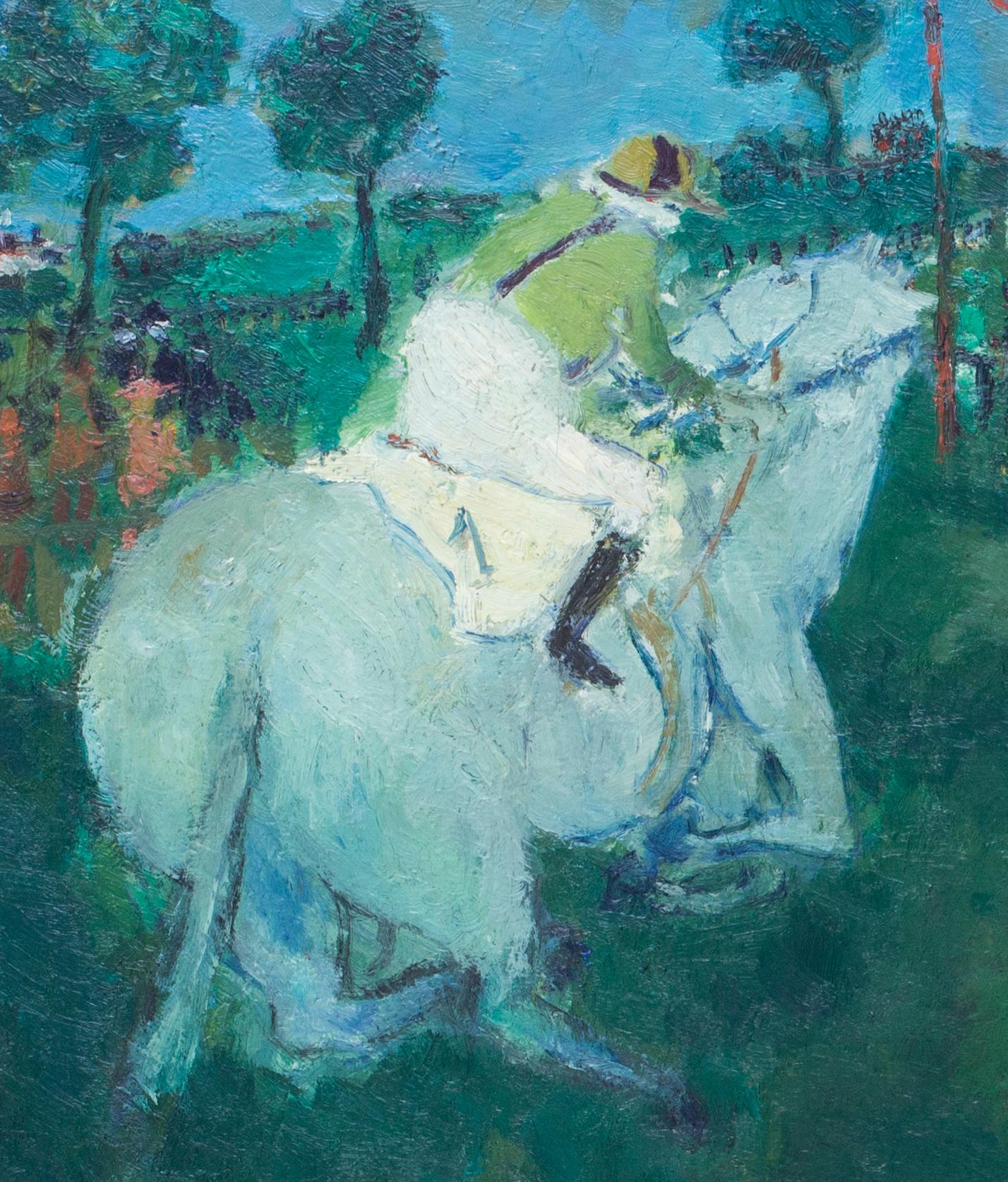 Jean Fusaro (French, b. 1925)
Chevaux en course, (Horse racing)
Oil on canvas
Signed ‘Fusaro’ (upper right)
23.3/4 x 32 in. (60.4 x 81.2 cm.)

Born in Marseille, France in 1925, Jean Fusaro studied in the École nationale supérieure des Beaux-Arts de