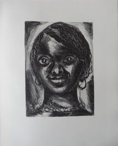 Smilling Woman - Stone lithograph, 1930