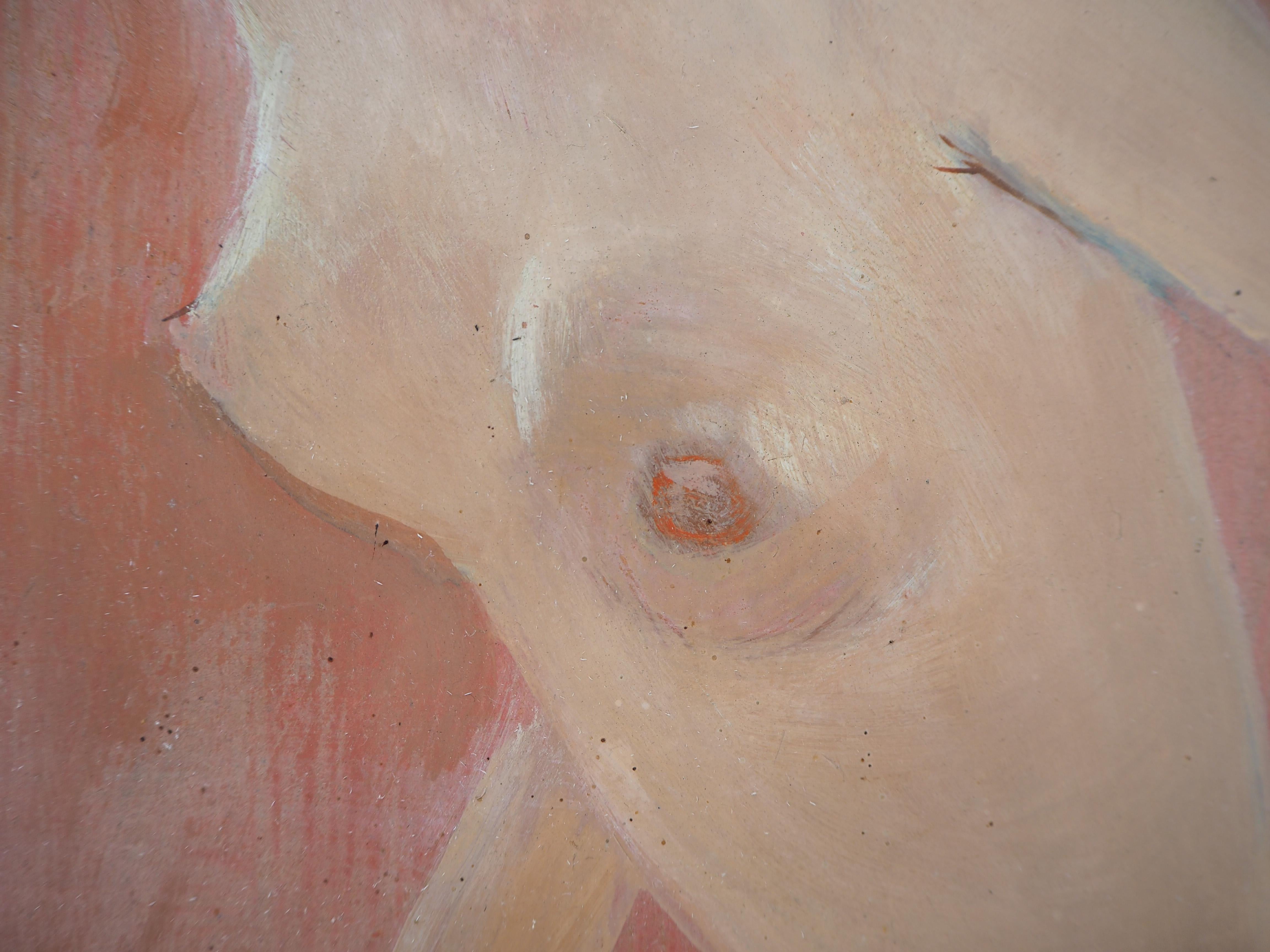 Anette : Blond Hair Nude on Pink Background - Original handsigned oil painting 1