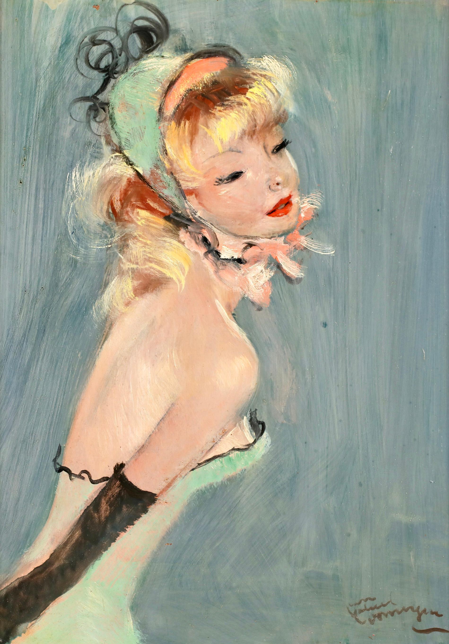Audrey - Portrait post-impressionniste, peinture à l'huile de Jean-Gabriel Domergue en vente 1