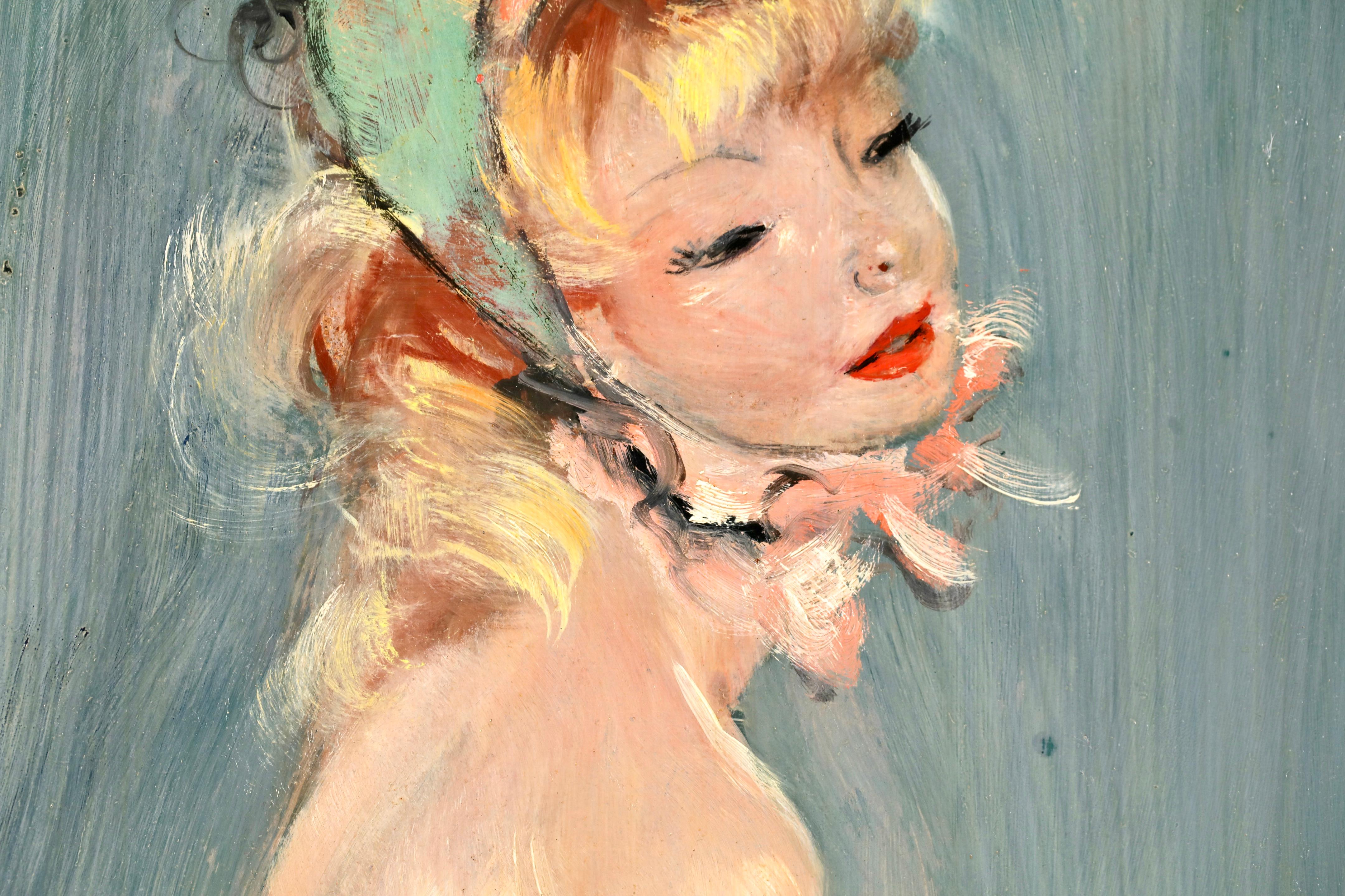 Audrey - Portrait post-impressionniste, peinture à l'huile de Jean-Gabriel Domergue en vente 6