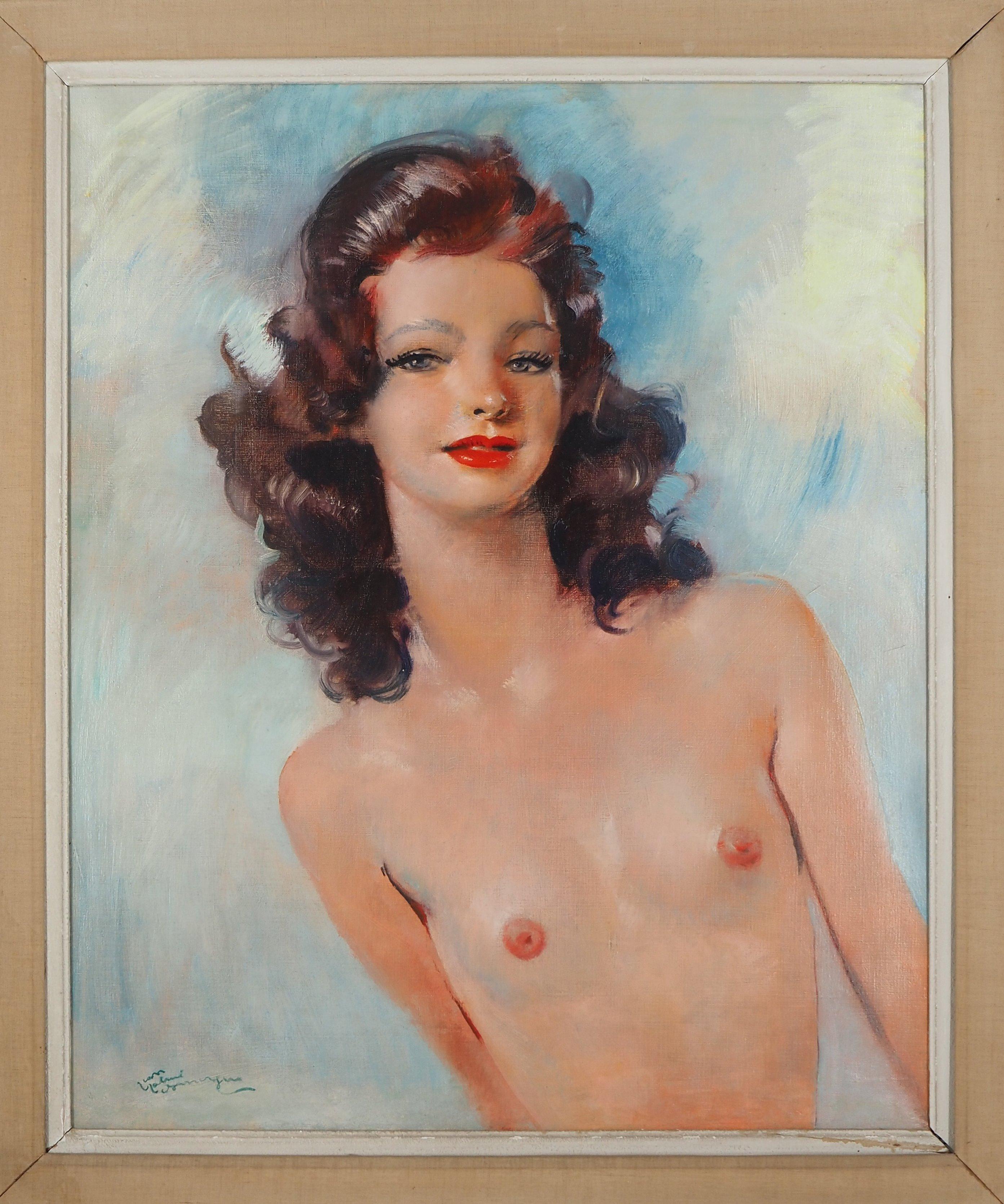 Jean-Gabriel DOMERGUE (1889-1962)
Barbara, Nude on blue Background, c. 1950

Original oil painting on panel
Signed bottom left
Titled on the back
On panel 73 x 60 cm (c. 29 x 24 inch) 
Presented in nice vintage wood frame 99 x 86 cm  (c. 40 x 34