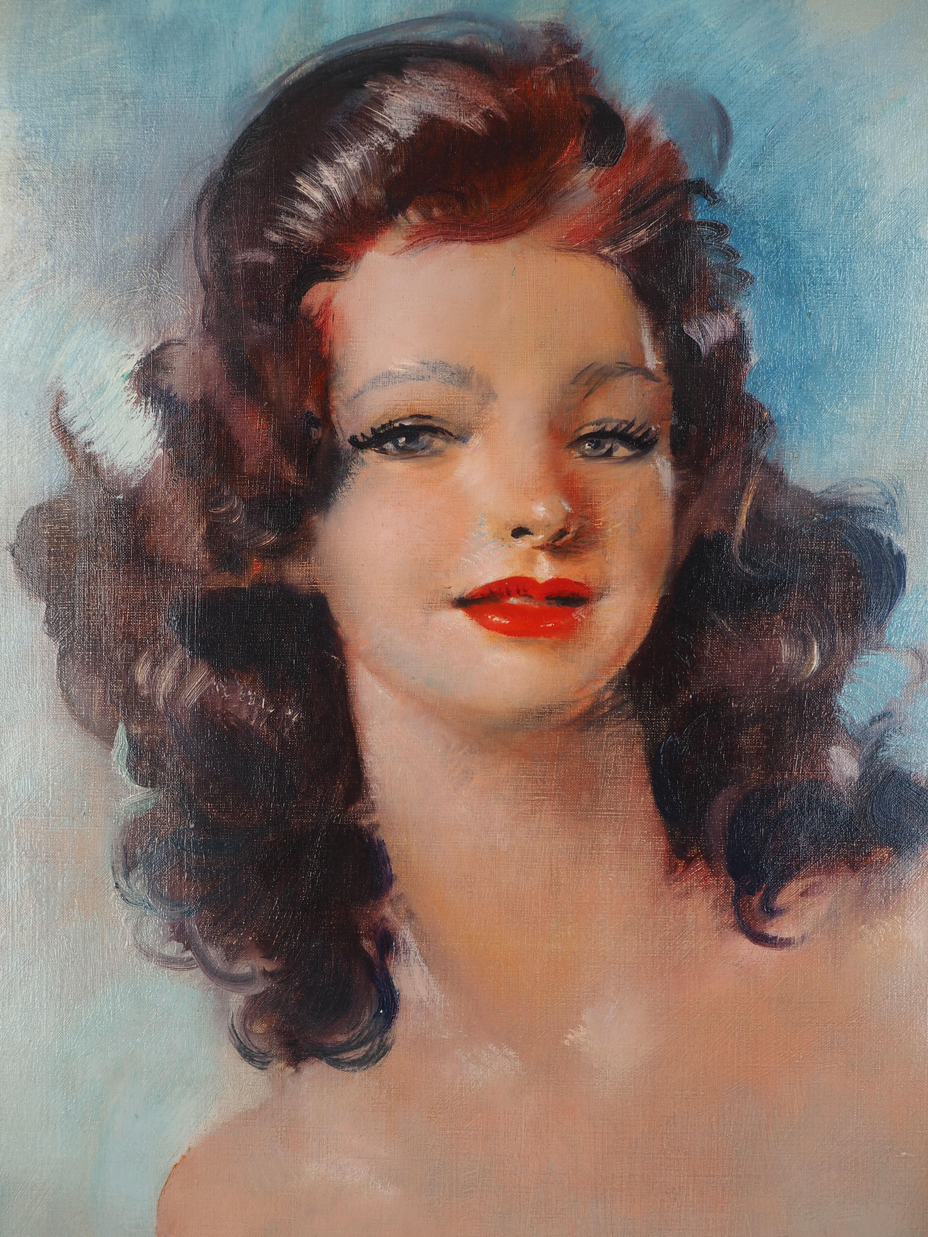 Barbara, Nude on Blue Background - Original Oil Painting, Handsigned For Sale 6