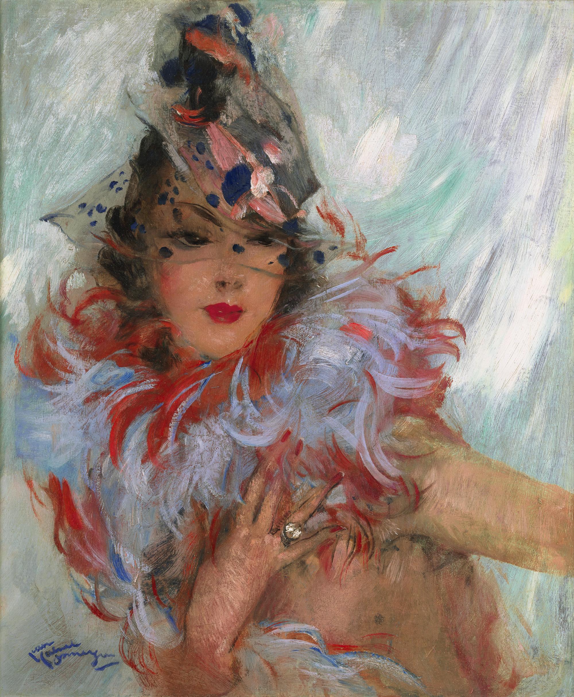 Jean-Gabriel Domergue
1889-1962  French

Beauty in a Boa

Signed "Jean Gabriel Domergue" (lower left)
Oil on canvas

Jean-Gabriel Domergue represents an elegantly seductive woman in this vibrantly hued oil portrait. Depicted with her hair tucked in