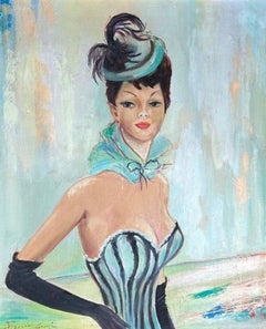 Busto retrato de mujer Gran óleo vintage sobre lienzo según Jean-Gabriel Domergue